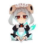  bloody_marie_(skullgirls) heart heart_hands higa_norio looking_at_viewer red_eyes short_hair silver_hair simple_background skull skullgirls smile solo white_background 