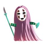  bobomaster fan hata_no_kokoro kaonashi long_hair lowres mask naginata parody pink_hair polearm sen_to_chihiro_no_kamikakushi solo touhou very_long_hair weapon white_background 