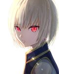  bangs blonde_hair earrings face glowing glowing_eyes hunter_x_hunter jewelry kurapika looking_at_viewer male_focus ore_suzuki parted_lips red_eyes simple_background solo white_background 