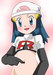  blue_eyes blue_hair hainchu hikari_(pokemon) navel nintendo pokemon spread_navel team_rocket_(cosplay) 