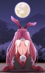  animal_ears ass back-seamed_legwear black_legwear bunny_ears bunny_girl bunny_tail bunnysuit from_behind full_moon high_heels leotard log-mi_(tonpuu) long_hair moon original pantyhose red_hair red_leotard seamed_legwear side-tie_leotard solo tail tonpuu twintails 