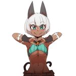  animal_ears breasts cat_ears cat_tail fang green_eyes heart heart_hands higa_norio looking_at_viewer medium_breasts ms._fortune_(skullgirls) navel short_hair simple_background skullgirls smile solo tail underboob white_background white_hair 