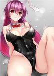  animal_ears breasts bunny_ears bunny_girl bunnysuit cleavage crotch detached_collar highres large_breasts leg_up leotard long_hair looking_at_viewer purple_hair red_eyes reisen_udongein_inaba rinaka_moruchi solo thighs touhou very_long_hair 