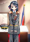  korean map medal military military_uniform necktie north_korea north_korean_flag ribbon_bar samazuka_mashiro solo tearing_up uniform 