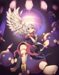  bad_id bad_pixiv_id bow bowtie cheong_ha crossed_legs directional_arrow dress jacket kishin_sagume long_sleeves open_clothes purple_dress red_eyes shirt short_hair silver_hair single_wing smile solo touhou wings yin_yang 
