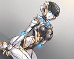  ban blue_eyes breasts covered_nipples glowing glowing_eyes looking_at_viewer mecha_musume medium_breasts original parted_lips robot robot_joints seiza sitting solo 