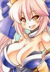  :d bare_shoulders blush breasts brown_eyes choker cleavage fate/extra fate_(series) large_breasts long_hair looking_at_viewer marker_(medium) millipen_(medium) open_mouth pink_hair slit_pupils smile solo tamamo_(fate)_(all) tamamo_no_mae_(fate) traditional_media uneven_eyes yutakasan-love 
