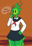  dialogue elemental english_text female fire fire_elemental hand_on_hip kilinah mouthless noseless not_furry schoolgirl signature solo speech_bubble text undertale 