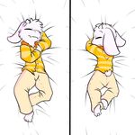  2015 asriel_dreemurr barefoot caprine clothing dakimakura_design eyes_closed fur goat horn long_ears male mammal monster paws sleeping solo undertale white_fur young 