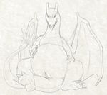  2015 anus belly charizard chubby female feral fire monochrome nintendo open_mouth pencil_(artwork) pok&eacute;mon presenting pussy reptile scalie simple_background sketch solo tongue tongue_out traditional_media_(artwork) video_games white_background yaroul 