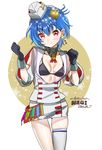  artist_name black_gloves blue_hair blush breasts character_name copyright_name gloves hat million_chain nagi_(million_chain) ogino_atsuki red_eyes short_hair single_thighhigh small_breasts smile solo star thighhighs white_background 