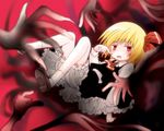  :d blonde_hair blood blood_on_face blood_on_fingers bloody_clothes bloomers fang frilled_skirt frills hair_ribbon hands komiru open_mouth red_eyes ribbon rumia shirt short_hair skirt smile touhou underwear vest 