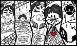  ! &lt;3 ambiguous_gender anthro arachnid arthropod avielsusej black_and_white_and_red child clothing comic creepy dialogue dress duo_focus english_text fangs female feral group human humor insect mammal muffet multi_limb multiple_eyes open_mouth protagonist_(undertale) scorpion smile speech_bubble spider spider_web sweat tea_cup text undertale young 