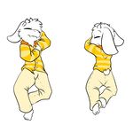  2015 asriel_dreemurr barefoot caprine clothing eyes_closed fur goat horn long_ears male mammal monster paws simple_background sleeping solo undertale white_fur young 