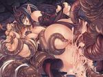  2girls anal ass barefoot blood blue_eyes blush boots breasts brown_hair cross cum cum_in_ass cum_in_pussy detached_sleeves double_penetration eyes_closed horns jewelry long_hair monk_(ragnarok_online) multiple_girls necklace nipples open_mouth pointy_ears ragnarok_online rape screaming soles tentacle thigh_boots thighhighs toes tongue tongue_out vaginal xration zealotus zherlthsh 