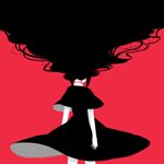  akemi_homura ange_(angeban93) black_hair dress from_behind funeral_dress homulilly image_sample long_hair mahou_shoujo_madoka_magica pixiv_sample red_background simple_background solo very_long_hair 