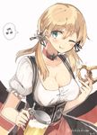  :t alcohol anchor_hair_ornament beamed_eighth_notes beer beer_mug blonde_hair breasts chibirisu cleavage cup dirndl eating food german_clothes german_flag germany hair_ornament holding holding_cup iron_cross kantai_collection large_breasts long_hair musical_note oktoberfest one_eye_closed pretzel prinz_eugen_(kantai_collection) smile solo spoken_musical_note twintails underbust 