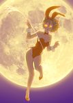  animal_ears backlighting bow bowtie brown_hair bunny_ears bunny_tail bunnysuit detached_collar floating floating_hair fukusuke_hachi-gou full_body full_moon glowing glowing_eyes highres holding leotard looking_at_viewer moon original side-tie_leotard solo stalk tail wrist_cuffs yellow_eyes 