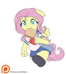  2015 alasou alpha_channel anthro anthrofied bag bread chibi clothing equine female fluttershy_(mlp) food footwear friendship_is_magic fur hair long_hair mammal mouth_hold my_little_pony patreon pegasus pink_hair school_uniform schoolgirl schoolgirl_uniform shoes simple_background solo teal_eyes toast transparent_background wings yellow_fur 