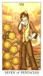  anthro brown_hair canine card clothed clothing cloud dog eyewear feralise fur glasses hair husky male mammal minor_arcana outside pentacle plant seven_of_pentacles_(tarot) solo solsky staff tarot_card white_fur yellow_fur 