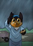  anthro canine cookie food foxenawolf looking_at_viewer male mammal raining 