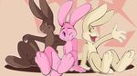  anthro bigger_version_at_the_source brown_eyes brown_fur cream_fur fur lagomorph looking_at_viewer mammal nude paws pink_eyes pink_fur rabbit shiuk sitting wallpaper yellow_eyes 