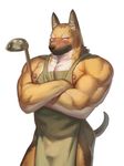  6graycloudp apron blush canine colored dog german_shepherd male mammal muscular naked_apron nude pecs simple_background solo white_background 