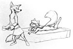  bed black_and_white canine crossover disney dressing female fox katie_dodd lying male mammal monochrome nude op80918 robin_hood robin_hood_(disney) talespin 