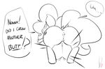  2015 anus black_and_white butt cutie_mark dialogue earth_pony english_text equine female feral friendship_is_magic hair horse mammal monochrome my_little_pony pinkie_pie_(mlp) pony pussy rear_view sanders solo teats text 