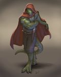  abs anthro barefoot belt biceps big_muscles claws cloak clothed clothing green_skin grey_eyes knife lion21 lizard looking_at_viewer male muscular muscular_male pecs pose reptile scales scalie shirt shorts solo standing toe_claws toned weapon 