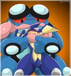  amphibian big_thighs female frog greninja long_tongue male nintendo pok&eacute;mon seismitoad size_difference tongue type video_games 