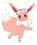  ambiguous_gender brown_fur canine cute eevee feral flower flower_crown fur looking_at_viewer mammal nintendo open_mouth plant pok&eacute;mon ponnzuame simple_background video_games white_background 