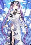  absurdly_long_hair akira_(kaned_fools) bangs bare_shoulders beads black_ribbon bracelet choker corsage dress euryale eyebrows eyebrows_visible_through_hair fate/grand_order fate/hollow_ataraxia fate_(series) hair_ornament hairband jewelry legband lolita_hairband long_hair looking_at_viewer official_art open_mouth purple_eyes purple_hair resized ribbon ribbon_trim solo strapless strapless_dress twintails upscaled very_long_hair waifu2x white_dress 