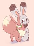  ambiguous_gender blush brown_fur bunnelby butt canine cute eevee feral flower fur lagomorph mammal nintendo plant pok&eacute;mon ponnzuame_(artist) rabbit simple_background sweat video_games 
