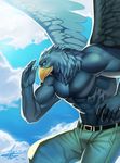  6graycloudp abs avian biceps bird clothed clothing half-dressed male muscular pecs solo topless wings 