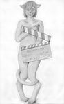  2015 clapperboard convenient_censorship feline female fur hi_res humanoid looking_at_viewer mammal nude pencil_(artwork) portrait scifurz simple_background solo standing traditional_media_(artwork) white_background 