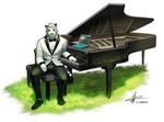  6graycloudp bow_tie clothing computer feline heterochromia laptop mammal musical_instrument piano tiger tuxedo 