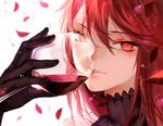  alcohol black_gloves cup drinking_glass face gloves joseph_lee lens_flare long_hair looking_at_viewer petals pixiv_fantasia pixiv_fantasia_t red_eyes red_hair red_queen_(pixiv_fantasia) solo wine wine_glass 