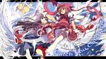  cardcaptor_sakura copyright_name daidouji_tomoyo dress edoya_inuhachi english feathered_wings fuuin_no_tsue hat kero kinomoto_sakura letterboxed multiple_girls official_style pink_dress pink_hat wand wings 