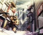  6graycloudp canine clothed clothing duo half-dressed male mammal melee_weapon muscular pecs scarf sword topless weapon wolf 