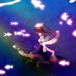  bad_id bad_twitter_id fish frills hat hat_ribbon long_skirt long_sleeves looking_at_viewer nagae_iku nr_(cmnrr) oarfish puffy_sleeves purple_hair red_eyes ribbon shawl shirt short_hair skirt smile solo touhou 