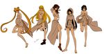  aino_minako bare_shoulders barefoot bishoujo_senshi_sailor_moon black_hair blonde_hair boots brown_hair capable_(mad_max) cheedo_the_fragile highres hino_rei hood kino_makoto lisginka long_hair mad_max mad_max:_fury_road midriff mizuno_ami multiple_girls navel parody pregnant sailor_moon short_hair signature simple_background skirt the_dag the_splendid_angharad toast_the_knowing tsukino_usagi very_long_hair white_background 