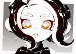  1girl :o blue_eyes bright_pupils fang medium_hair multicolored multicolored_eyes octarian octoling open_mouth shimidu_sp solo splatoon splatoon_(series) splatoon_2 splatoon_2:_octo_expansion spot_color suction_cups tentacle_hair upper_body white_pupils yellow_eyes 