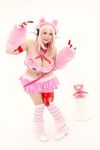 1girl asian breasts chouzuki_maryou cosplay headphones heart large_breasts nitroplus photo pink_hair plump solo super_sonico super_sonico_(cosplay) 