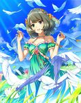  :d alternate_costume artist_request bird blue_eyes brown_hair cloud day feathers green_eyes heterochromia highres idolmaster idolmaster_cinderella_girls lips mole mole_under_eye official_art open_mouth resized short_hair sky smile solo sunlight takagaki_kaede upscaled waifu2x wind 