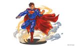  1boy belt black_hair bodysuit cape dc_comics emblem full_body kryptonian official_art puzzle_&amp;_dragons solo superman superman_(series) 