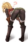  :&lt; ? ahoge ass bent_over black_legwear blonde_hair boots brown_gloves cameltoe earrings full_body gloves granblue_fantasy hands_on_own_knees highres jewelry knee_boots panties panties_under_pantyhose pantyhose simple_background sin_(kami148) skirt solo teena_(granblue_fantasy) underwear white_background yellow_eyes 