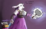  armor caprine female frisk fur goat gud hammer hand_holding helmet horn mammal mythology thor tools toriel undertale weapon white_fur 