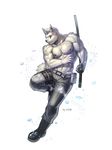  6graycloudp abs biceps blue_eyes canine clothed clothing fur half-dressed male mammal melee_weapon muscular nipples pecs piercing solo sword topless tuft weapon wolf 