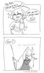  2koma androgynous bad_id bad_tumblr_id cellphone comic commentary covering_face english flirting frisk_(undertale) goat_girl greyscale hand_on_hip horns laughing monochrome monster_girl phone ruurune sparkle toriel undertale 